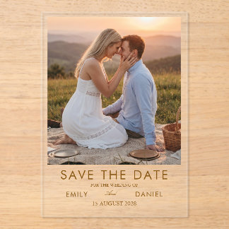romantische Sonnenuntergangs-Foto-Save-the-Date-Ka Acryleinladungen