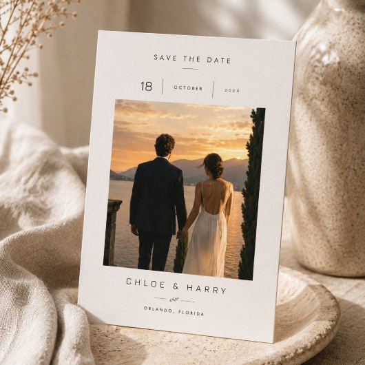 Romantische Sonnenuntergangs-Hochzeit Save The Dat Date