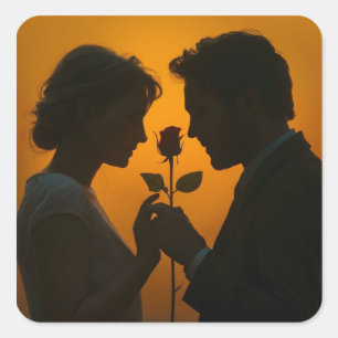 Romantische Sonnenuntergangs-Silhouette Quadratischer Aufkleber