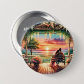 Romantische Sonnenuntergangs-Veranda-Illustration Button (Vorne & Hinten)