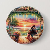 Romantische Sonnenuntergangs-Veranda-Illustration Button (Vorderseite)