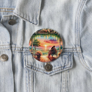 Romantische Sonnenuntergangs-Veranda-Illustration Button