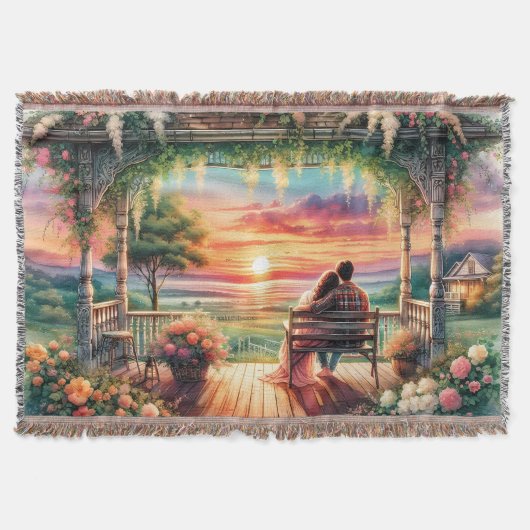 Romantische Sonnenuntergangs-Veranda-Illustration Decke (Vorderseite)