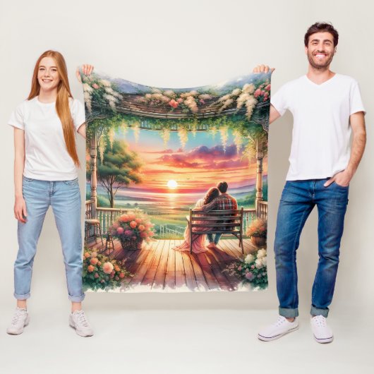 Romantische Sonnenuntergangs-Veranda-Illustration Fleecedecke (Beispiel)
