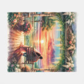 Romantische Sonnenuntergangs-Veranda-Illustration Fleecedecke (Vorderseite (Horizontal))