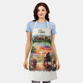 Romantische Sonnenuntergangs-Veranda-Illustration Schürze (Getragen)