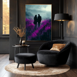 Romantische Spaziergänge durch Lila Felder in Kohl Poster