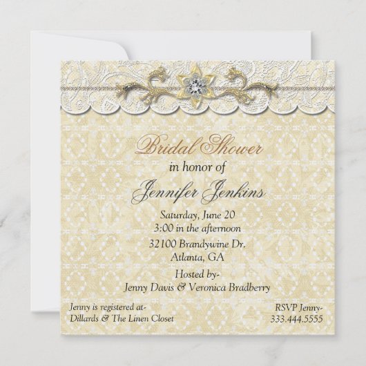 Romantische Spitze-Brautparty-Einladung Einladung (Vorderseite)