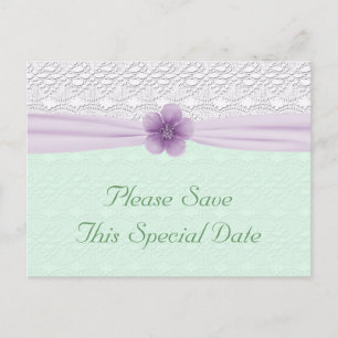 Romantische Spitzen-Lavendel-Blume Mint Green Rett Ankündigungspostkarte