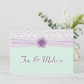 Romantische Spitzen und Blume, Lavender & Mint Gre Einladung (Stehend Vorderseite)