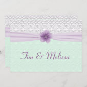 Romantische Spitzen und Blume, Lavender & Mint Gre Einladung (Vorne/Hinten)