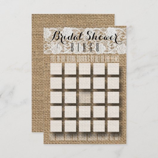 Romantische Spitzen und Burlap Brautparty Bingo Einladung (Vorne/Hinten)