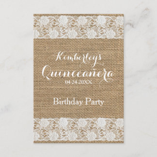 Romantische Spitzen und Burlap Quinceñera Einladun Einladung