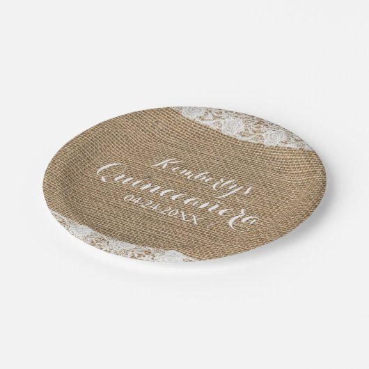 Romantische Spitzen und Burlap Quinceñera Teller (Schrägansicht)