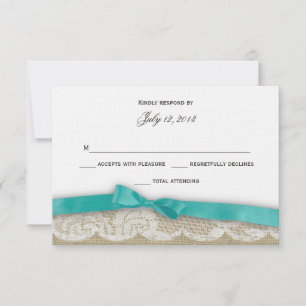 Romantische Spitzen und dunkle Aqua-Reaktion RSVP Karte