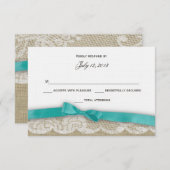 Romantische Spitzen und dunkle Aqua-Reaktion RSVP Karte (Vorne/Hinten)