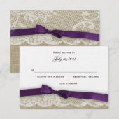 Romantische Spitzen und dunkle Lila Reaktion RSVP Karte (Vorne/Hinten)