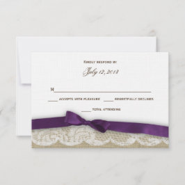 Romantische Spitzen und dunkle Lila Reaktion RSVP Karte