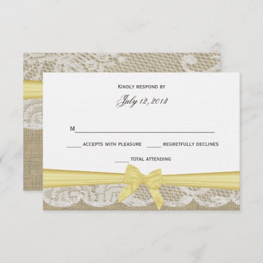 Romantische Spitzen- und Gelbschwellreaktion RSVP Karte (Vorne/Hinten)