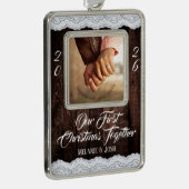 Romantische Spitzen und rustikale Holzlandschaft Rahmen-Ornament Silber (Rechts)