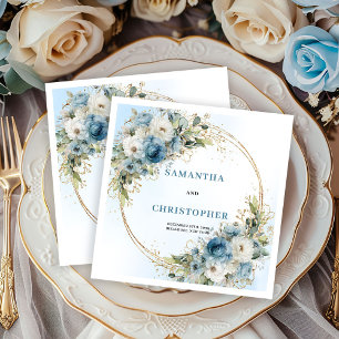 Romantische staubblaue Blumen Goldene Hochzeitsser Serviette
