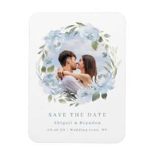 Romantische staubblaue floral Foto Save-the-Date-K Magnet