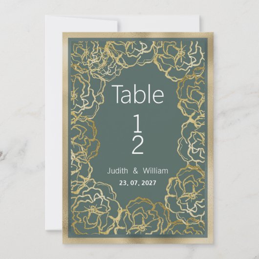 Romantische staubgrüne Rose Tischnummer (Vorderseite)