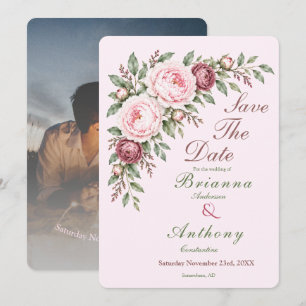 Romantische, staubige Rosen-Pfingstrosen-Botanik-H Save The Date