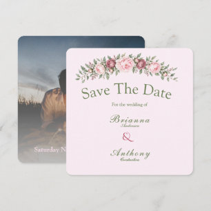 Romantische, staubige Rosen-Pfingstrosen-Botanik-H Save The Date
