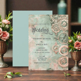 Romantische Steampunk-Zahnräder-Hochzeitseinladung Einladung