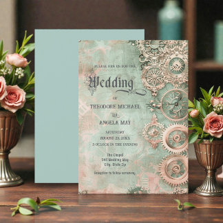 Romantische Steampunk-Zahnräder-Hochzeitseinladung Einladung