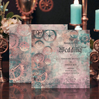 Romantische Steampunk-Zahnräder-Hochzeitseinladung Einladung