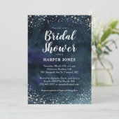 Romantische Sterne Navy Blue Silver Brautparty Einladung (Stehend Vorderseite)