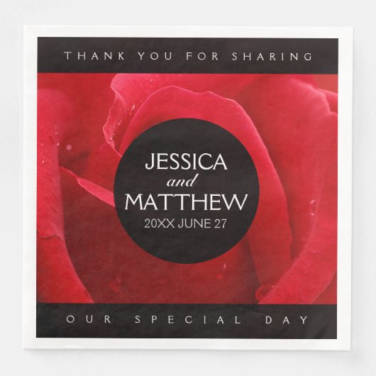 Romantische stilvolle Rote Rose Blumenhochzeit Serviette (Vorderseite)