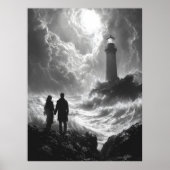 Romantische Stormy Shore mit Leuchtturm - Kohle Poster (Vorne)