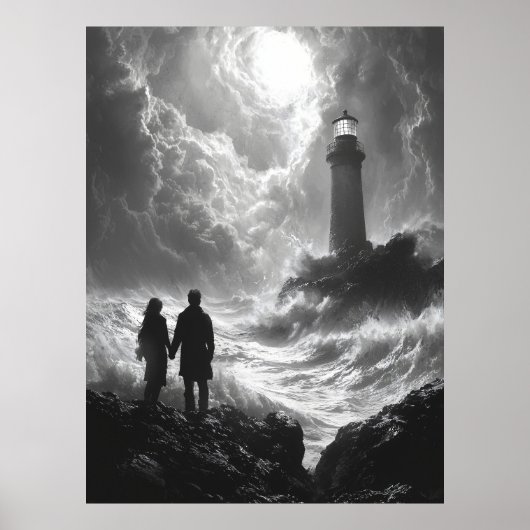 Romantische Stormy Shore mit Leuchtturm - Kohle Poster (Vorne)