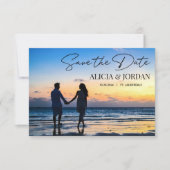 Romantische Strand-Sonnenuntergangs-Foto Save the Date (Vorderseite)