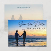 Romantische Strand-Sonnenuntergangs-Foto Save the Date (Vorne/Hinten)