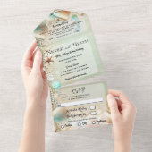 Romantische Strandfrüchte & Perlen Hochzeit All In One Einladung (Abreißen)