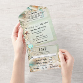 Romantische Strandfrüchte & Perlen Hochzeit All In One Einladung