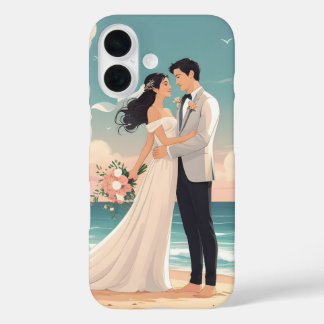 Romantische Strandhochzeit - Braut und Bräutigam i iPhone 16 Hülle