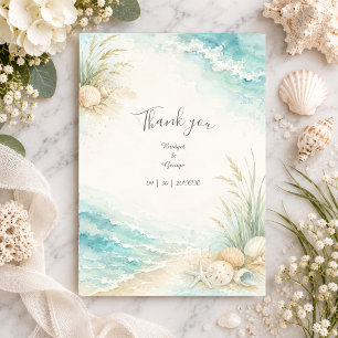 Romantische Strandhochzeit Wasserfarbe Strand Dankeskarte