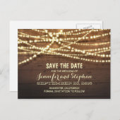 Romantische Streichellichter rustikales Holz Save  Ankündigungspostkarte (Vorne/Hinten)