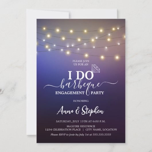 Romantische String Lights I Do GRILLEN Einladung (Vorderseite)