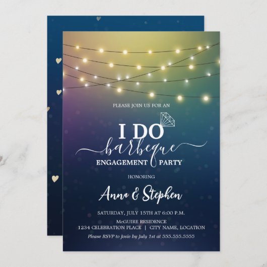 Romantische String Lights I Do GRILLEN Einladung (Vorne/Hinten)