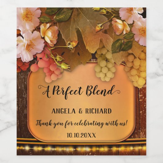 Romantische String Lights Trauben und Rose Weinkel Weinetikett (Einzelnes Label)