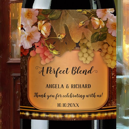 Romantische String Lights Trauben und Rose Weinkel Weinetikett