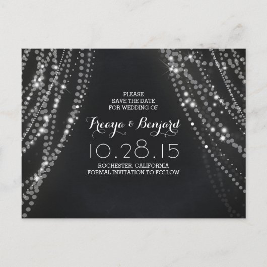 Romantische Stringklatsche Save the Date Ankündigungspostkarte (Vorderseite)