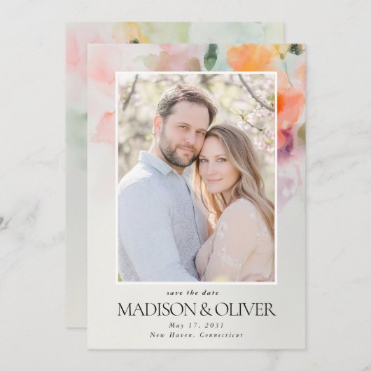 Romantische Summer Blume QR Code Foto Hochzeit Save The Date (Vorne/Hinten)