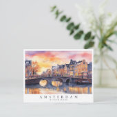 Romantische Sunset Amsterdam Canal Watercolor Reis Postkarte (Stehend Vorderseite)